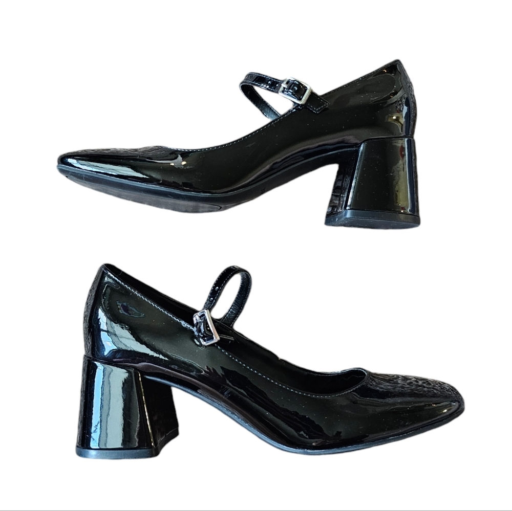 Marc Fisher Black Patent Mary Jane Block Heel Pumps